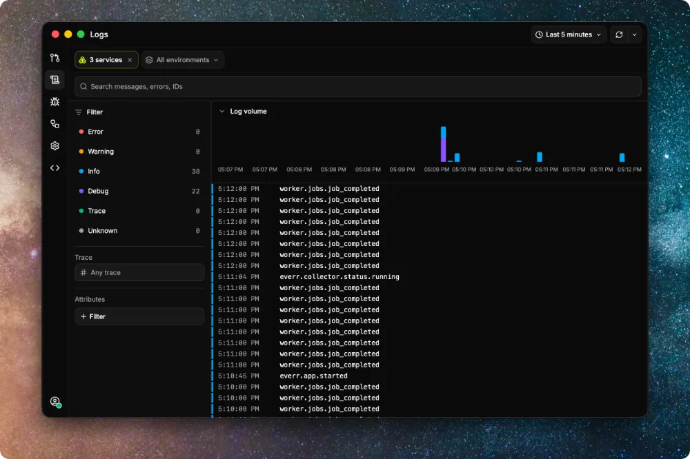 The Everr desktop app exploring local telemetry